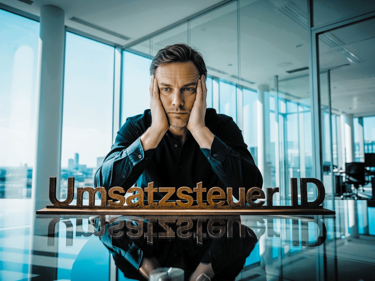 Gestresster Unternehmer im Büro – Symbolbild für bürokratische Herausforderungen bei der Beantragung der ungarischen USt ID
